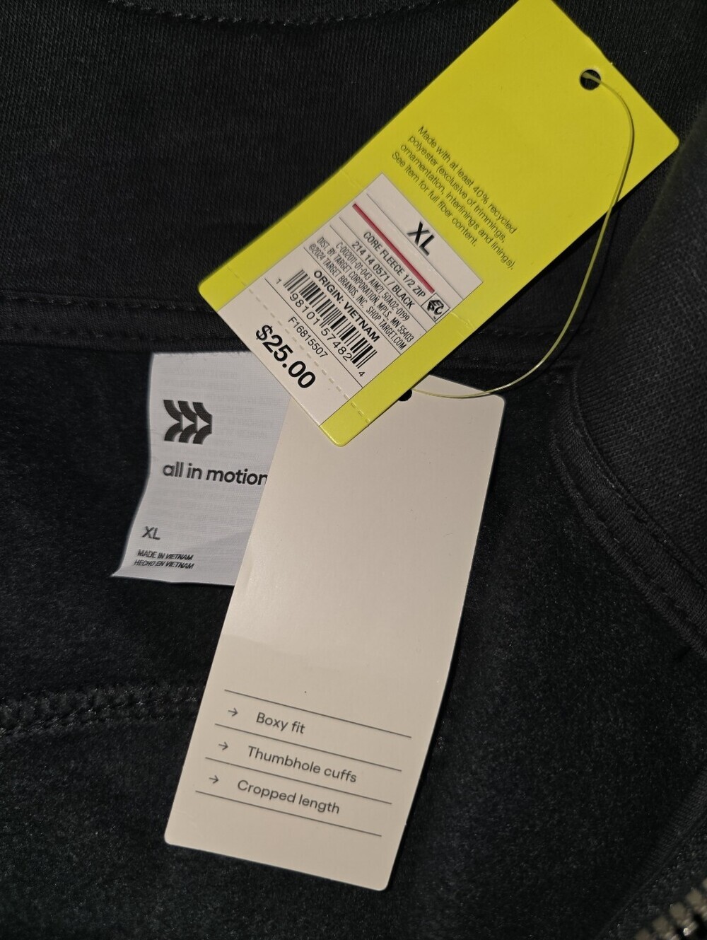 Womens All In Motion Black Core Fleece Half-Zip Pullover, Cropped, NWT!!! - Picture 5 of 6